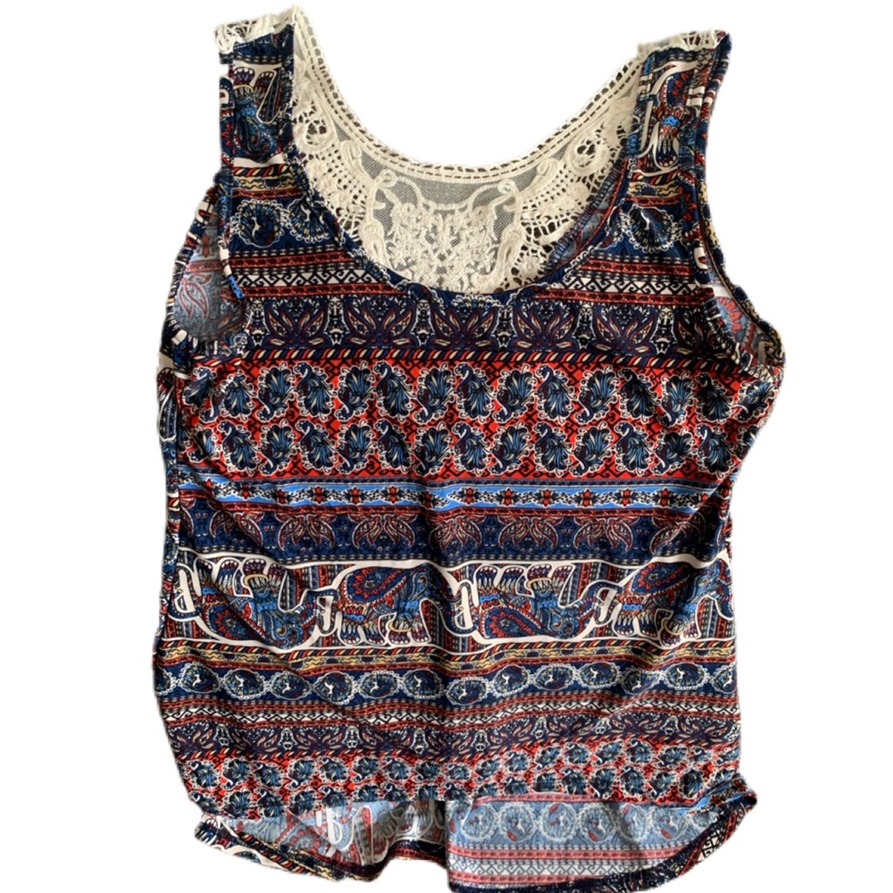 Pre Owned Women’s Daily Special Lace Like Paisley Tank Top Sz M Hippie Vibe